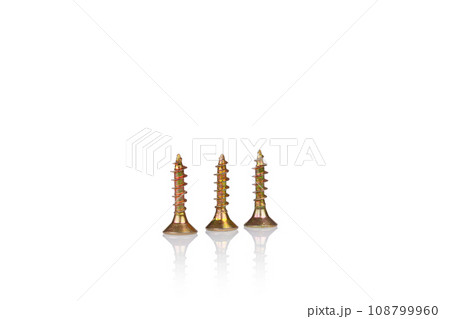 macro screw of golden color on a white background 108799960
