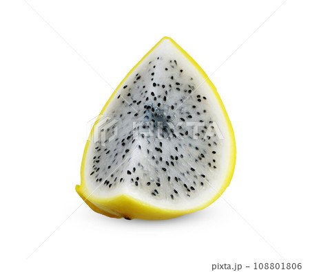 Sliced of yellow dragon fruit isolated on white background Sliced of yellow dragon fruit isolated on white background 108801806