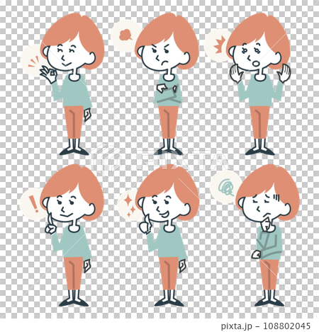 具有各種表情的全身女性插圖集 108802045