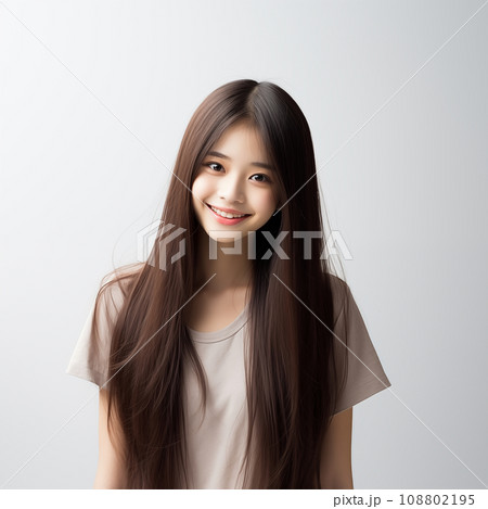10代の微笑むロングストレートヘアの美しい女性 108802195