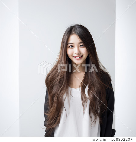 10代の微笑むロングストレートヘアの美しい女性 10代の微笑むロングストレートヘアの美しい女性 108802207