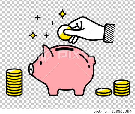 豚の貯金箱に硬貨を入れているイラスト 豚の貯金箱に硬貨を入れているイラスト 108802394