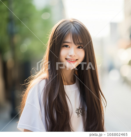 10代の微笑むロングヘアの美しい女性 108802465