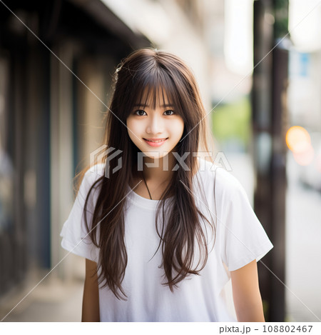 10代の微笑むロングヘアの美しい女性 108802467