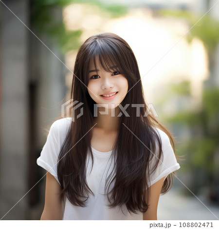 10代の微笑むロングヘアの美しい女性 108802471