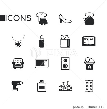 Clothing and furniture - set of line design style icons Clothing and furniture - set of line design style icons 108803117