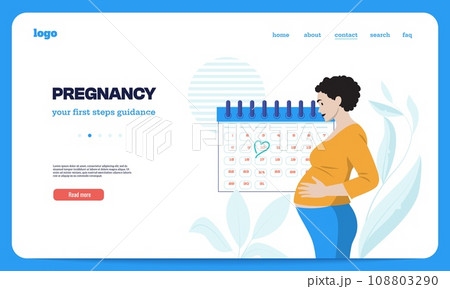 Pregnancy landing page. Mother and baby characters on maternity leave banner, cartoon pregnant woman characters on banner. Vector illustration Pregnancy landing page. Mother and baby characters on maternity leave banner, cartoon pregnant woman characters on banner. Vector illustration 108803290