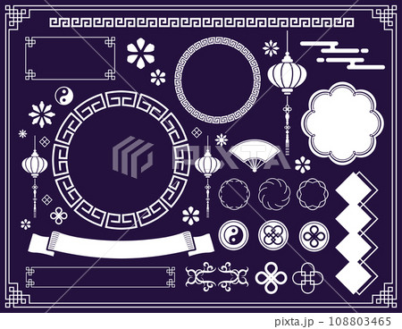 中国モチーフのフレームデザイン。中国のパターン、模様、イラスト 中国モチーフのフレームデザイン。中国のパターン、模様、イラスト 108803465