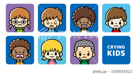 泣いている顔の世界の子供たちのアイコンセット 泣いている顔の世界の子供たちのアイコンセット 108803822