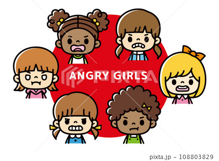 怒った顔の多国籍の女の子のイラスト 怒った顔の多国籍の女の子のイラスト 108803829