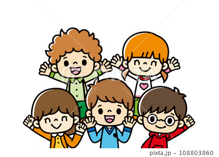 笑顔で手を振る子供たちのイラスト 笑顔で手を振る子供たちのイラスト 108803860