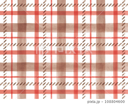 手描き水彩のチェック柄赤と茶色のイラスト素材 [108804600] - PIXTA