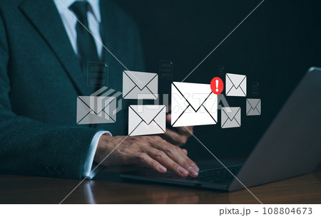 Spam mail and Phishing email, Cyber security concept. Businessman checking e-mail and sending on computer. Alert spam virus with warning caution, Junk mail, Scam mail notification, Electronic mail, Spam mail and Phishing email, Cyber security concept. Businessman checking e-mail and sending on computer. Alert spam virus with warning caution, Junk mail, Scam mail notification, Electronic mail, 108804673