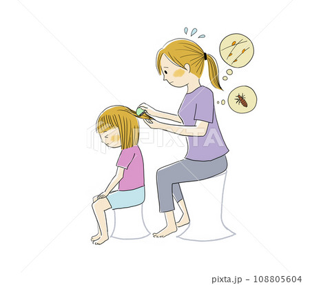 梳き櫛でアタマジラミの除去をする親子 梳き櫛でアタマジラミの除去をする親子 108805604