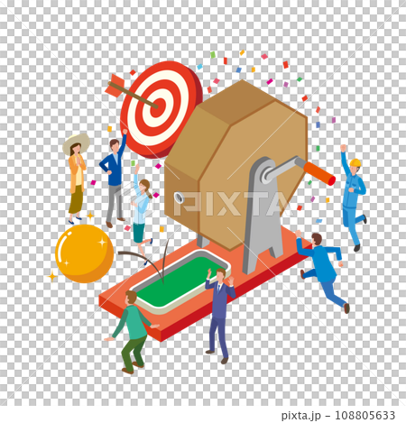 福引きの当たりで喜ぶ人々 108805633