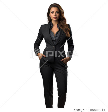 Business woman in full-length jacket isolated. 108806014