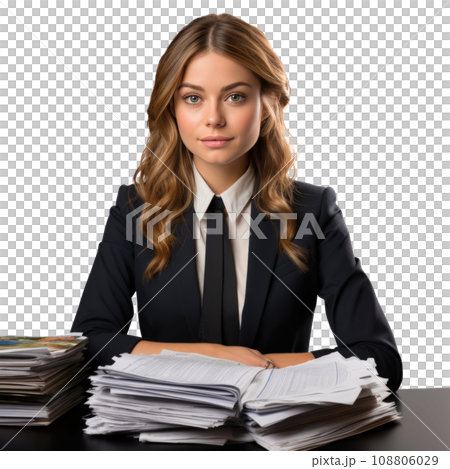 Business woman in jacket with documents in hands isolated. 108806029