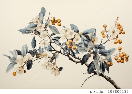 静謐な色調で描かれた美しい植物のイラスト、自然の優雅さを感じさせるデジタルアートAI画像 108806155