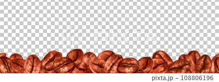 Seamless border of coffee beans. Aromatic varieties of Robusta and Arabica. Coffee day. Marker illustration in watercolor style.Organic illustration for cafe, restaurant menu. Hand drawn isolated art 108806196
