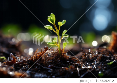 命の誕生、太陽を浴びて輝く若葉の芽生え - AI画像 108806412