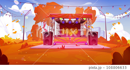 Concert stage at music festival in autumn park 108806633