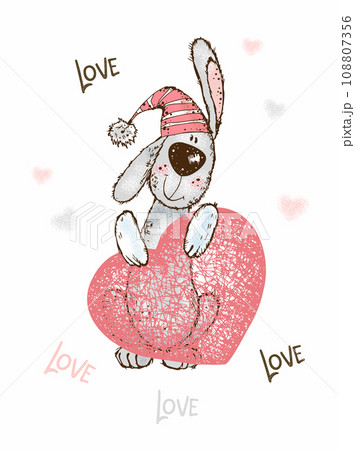 A Valentine's Day card. Cute bunny with a big heart. Vector. 108807356