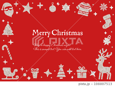 クリスマスモチーフのフレーム背景、赤色背景 108807513