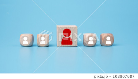 Concept business and HR for leadership and team leader, A wooden block different and stand out from the group. 108807687