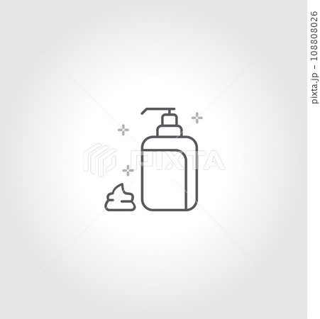 Icon of hygiene procedure, disease prevention. Vector sanitizer and antiseptic alcohol gel symbol. Healthcare wash hands with soap, antibacterial icon. isolated on white background Icon of hygiene procedure, disease prevention. Vector sanitizer and antiseptic alcohol gel symbol. Healthcare wash hands with soap, antibacterial icon. isolated on white background 108808026