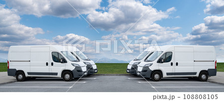 Delivery vans are parked in rows. Delivery vans are parked in rows. 108808105