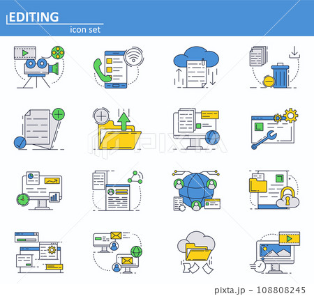 Vector set of computer services icons in thin line style. Messages, email, cloud storage. Website UI and mobile web app icon. Outline design illustration. 108808245