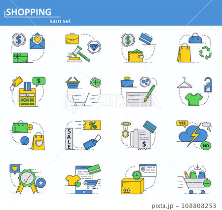 Vector set of Online shopping and digital payments icons in thin line style. Website UI and mobile web app icon. Outline design illustration. Vector set of Online shopping and digital payments icons in thin line style. Website UI and mobile web app icon. Outline design illustration. 108808253