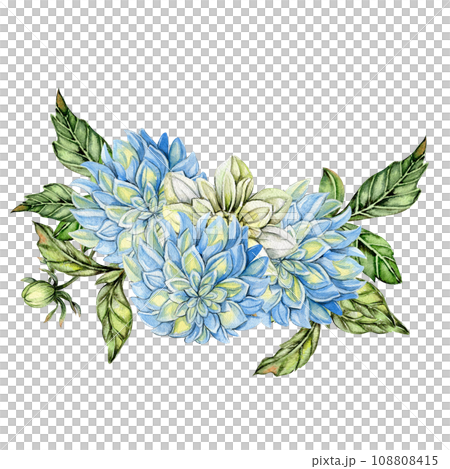 Watercolor dahlia flowers composition. Hand drawn illustration of a blooming flower garden. Design for baby shower party, birthday, cake, holiday celebration design, posters,greetings card,invitation. Watercolor dahlia flowers composition. Hand drawn illustration of a blooming flower garden. Design for baby shower party, birthday, cake, holiday celebration design, posters,greetings card,invitation. 108808415