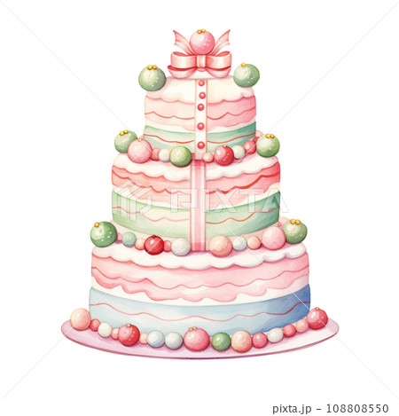 Watercolor sweet dessert cake for Christmas festival, anniversary day, birthday isolated on transparent background 108808550