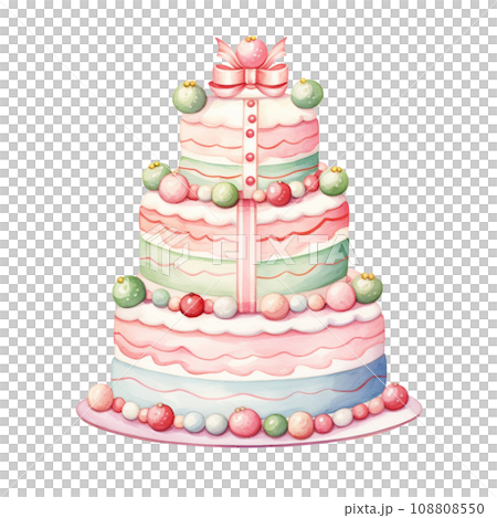 Watercolor sweet dessert cake for Christmas festival, anniversary day, birthday isolated on transparent background 108808550