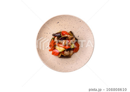 Delicious salad of grilled vegetables tomatoes, mushrooms, sweet peppers, eggplants 108808610