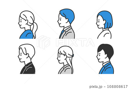 ビジネスパーソン男女の左横向き上半身セット【人物ベクターイラスト素材】 ビジネスパーソン男女の左横向き上半身セット【人物ベクターイラスト素材】 108808617