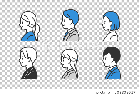 ビジネスパーソン男女の左横向き上半身セット【人物ベクターイラスト素材】 ビジネスパーソン男女の左横向き上半身セット【人物ベクターイラスト素材】 108808617