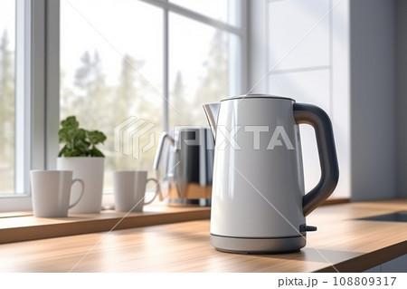 Empty airy kitchen interior and modern electric kettle. Generative AI 108809317