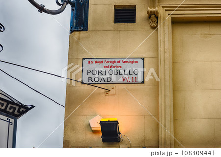 Portobello Road sign in Notting Hill district, London, UK 108809441