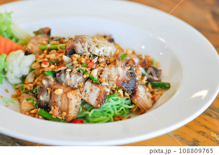 noodles, Chinese egg noodles or Chinese noodle or pork noodles or noodles without soup 108809765