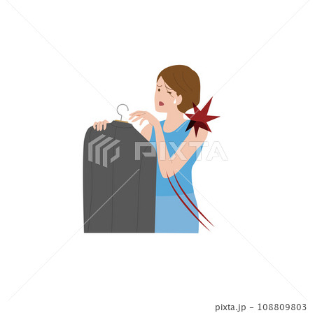 凍結肩,四十肩,五十肩,関節周囲炎で肩が痛み服が吊れない女性 108809803