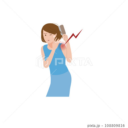 凍結肩,四十肩,五十肩,関節周囲炎で肩が痛み髪をとかせない女性 108809816