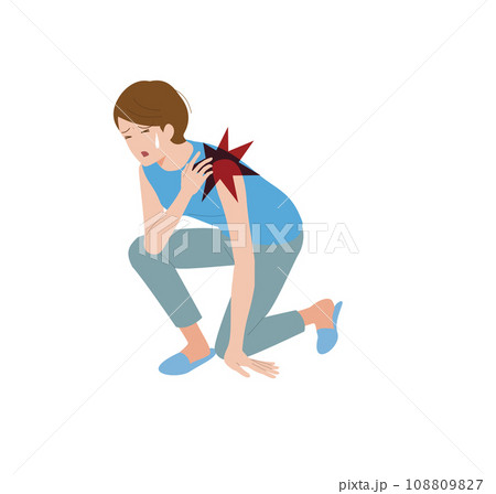 凍結肩,四十肩,五十肩,関節周囲炎で肩が痛み立ち上がれない女性 108809827