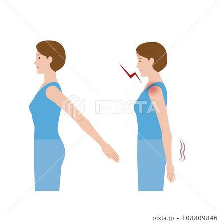 凍結肩、四十肩、五十肩、関節周囲炎で肩が痛み手が後ろに動かせない女性 凍結肩、四十肩、五十肩、関節周囲炎で肩が痛み手が後ろに動かせない女性 108809846