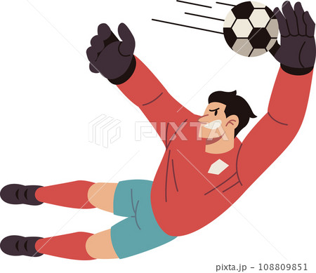 Soccer Goalkeeper Dives to Catch the Ball Vector Cartoon Illustration 108809851