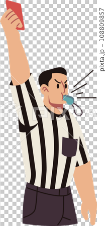 Soccer Referee Blows Whistle and Shows Red Card Vector Cartoon Illustration 108809857