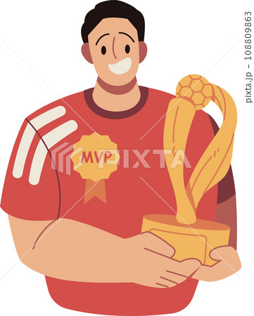 Soccer Players Celebrate Victory with Trophies Vector Cartoon Illustration 108809863