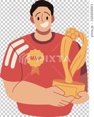 Soccer Players Celebrate Victory with Trophies Vector Cartoon Illustration 108809863
