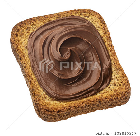 Bread rusk with hazelnut cream isolated on white background, top view Bread rusk with hazelnut cream isolated on white background, top view 108810557